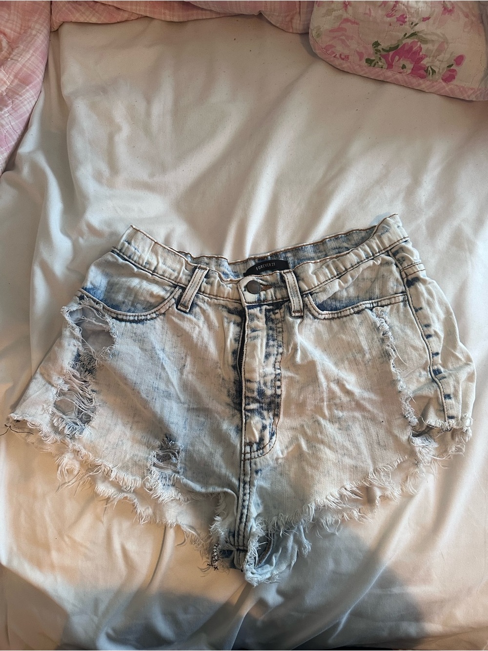Forever 21 Light Blue Distressed Denim Shorts